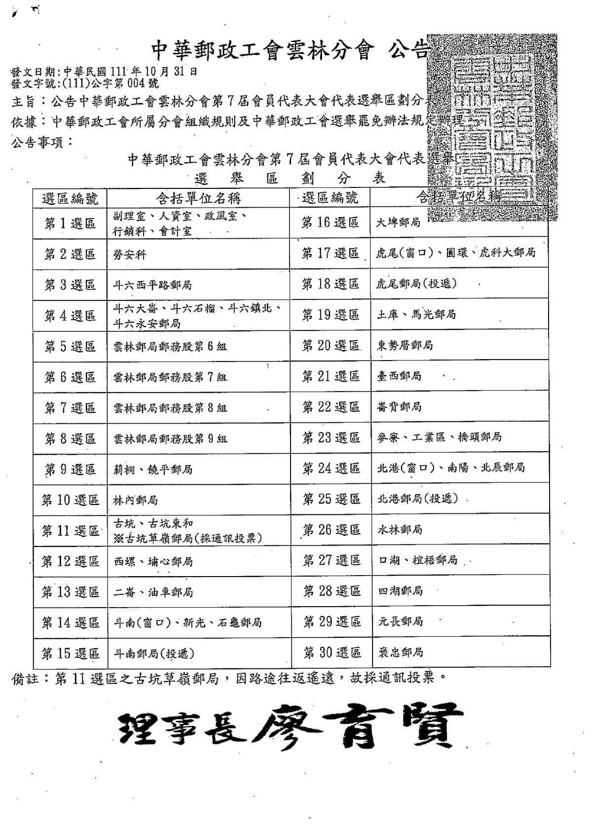 雲林分會選舉公告